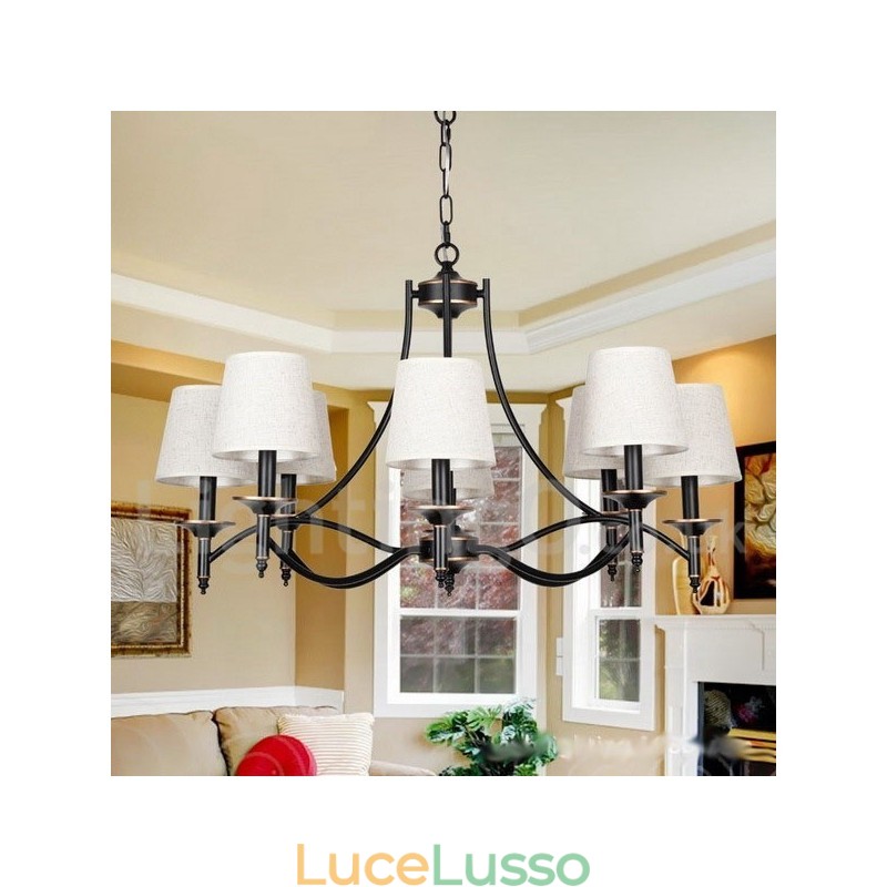 Lampadario in stile candela contemporaneo nero rustico retrò a 8 luci