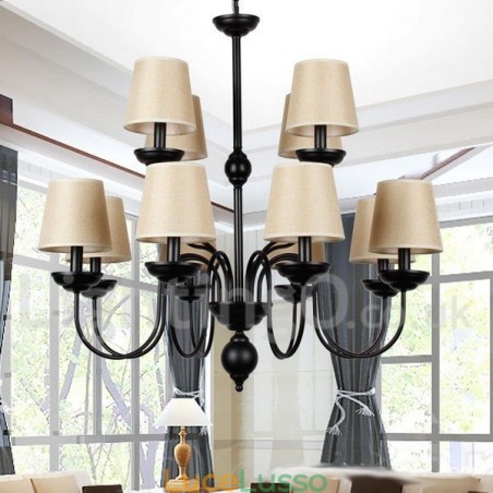 Lampadario rustico a 2 livelli, stile retrò contemporaneo, con 12 luci Lampadario rustico a 2 livelli, stile retrò contemporaneo, con 12 luci
