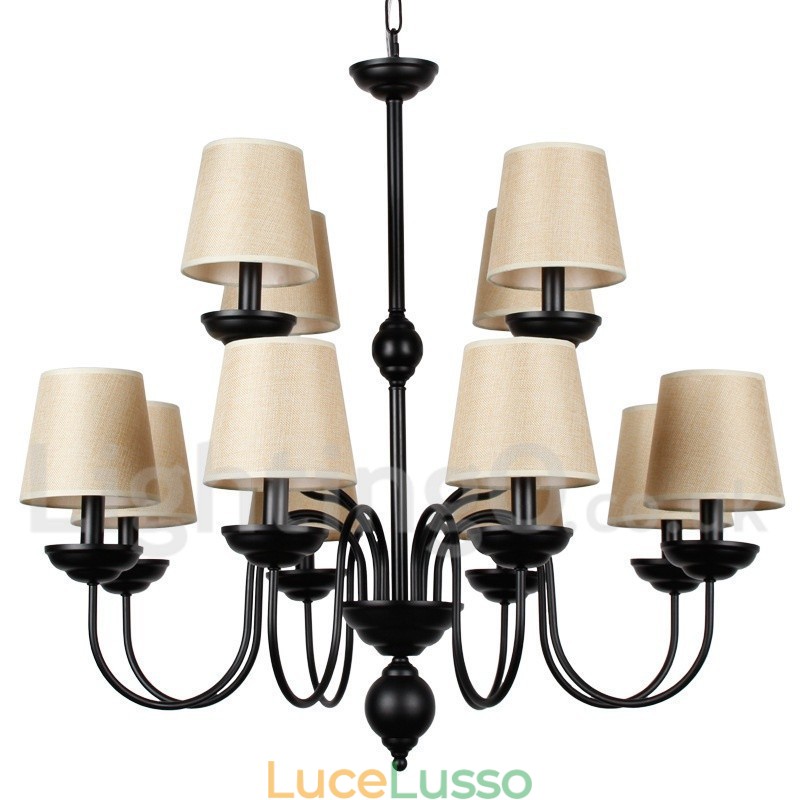 Lampadario rustico a 2 livelli, stile retrò contemporaneo, con 12 luci
