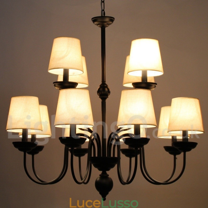 Lampadario rustico a 2 livelli, stile retrò contemporaneo, con 12 luci