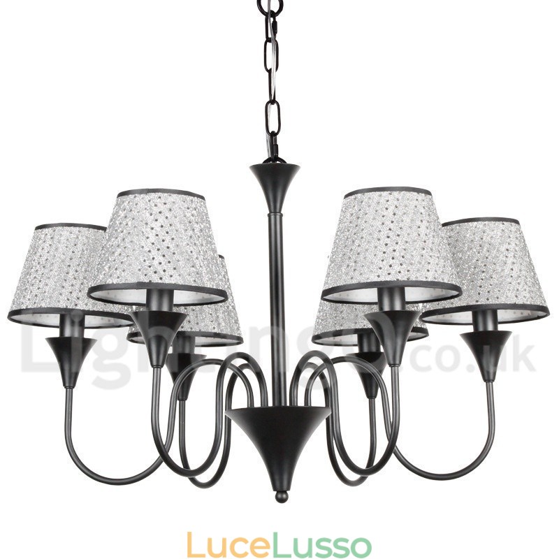 Lampadario in stile rustico moderno contemporaneo retrò nero a 6 luci