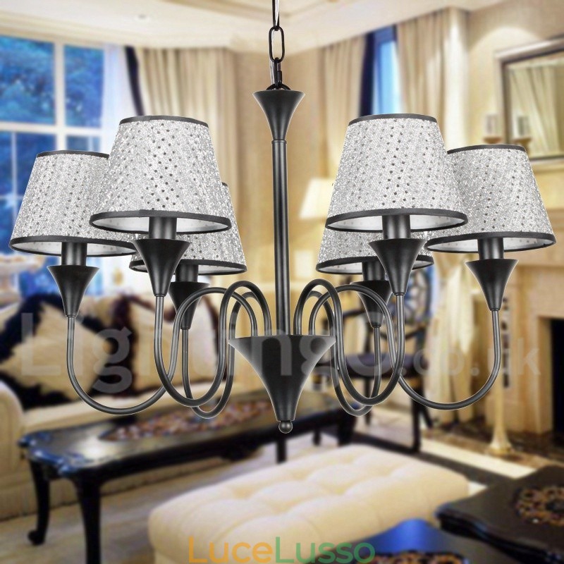 Lampadario in stile rustico moderno contemporaneo retrò nero a 6 luci