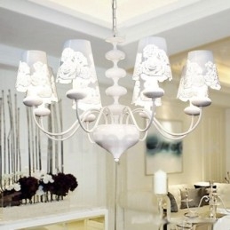 Lampadario moderno contemporaneo a 8 luci in stile candela bianca cava