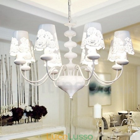 Lampadario moderno contemporaneo a 8 luci in stile candela bianca cava Lampadario moderno contemporaneo a 8 luci in stile candela bianca cava