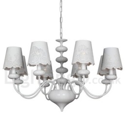 Lampadario moderno contemporaneo a 8 luci in stile candela bianca cava