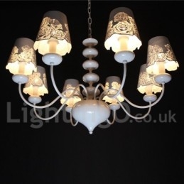 Lampadario moderno contemporaneo a 8 luci in stile candela bianca cava