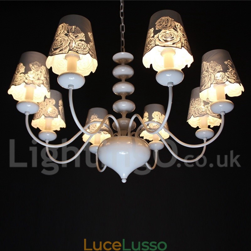 Lampadario moderno contemporaneo a 8 luci in stile candela bianca cava