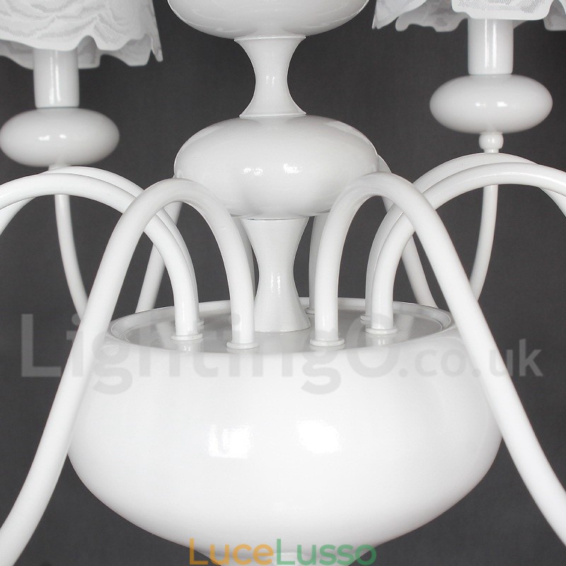 Lampadario moderno contemporaneo a 8 luci in stile candela bianca cava