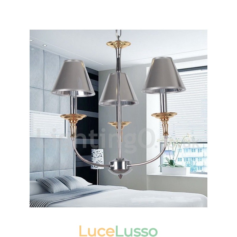 Lampadario a candela moderno contemporaneo cromato a 3 luci