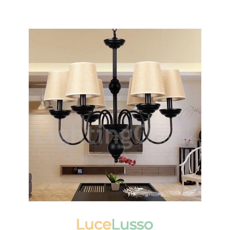 Lampadario in stile rustico retrò contemporaneo a 6 luci