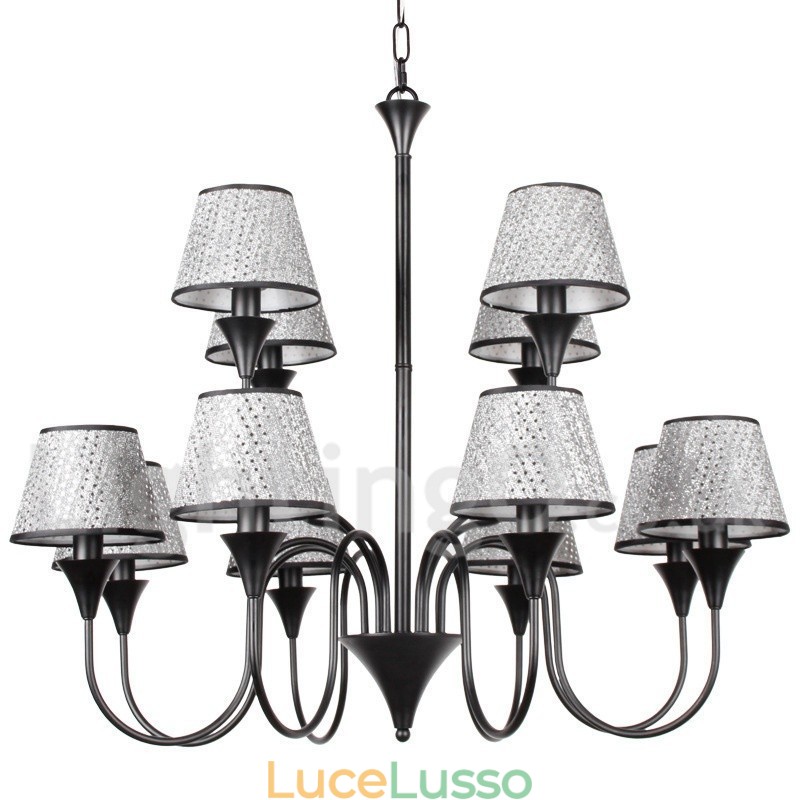 Lampadario in stile rustico moderno contemporaneo retrò nero a 12 luci
