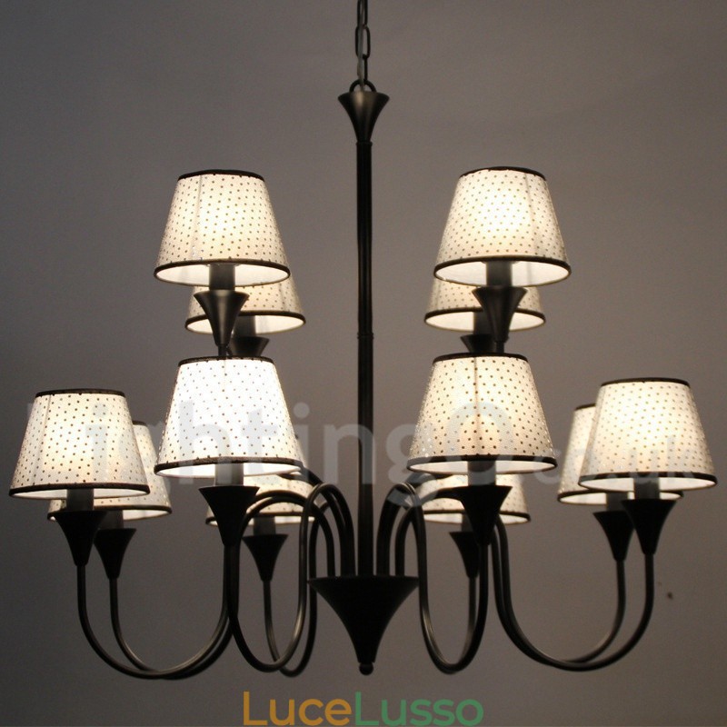 Lampadario in stile rustico moderno contemporaneo retrò nero a 12 luci