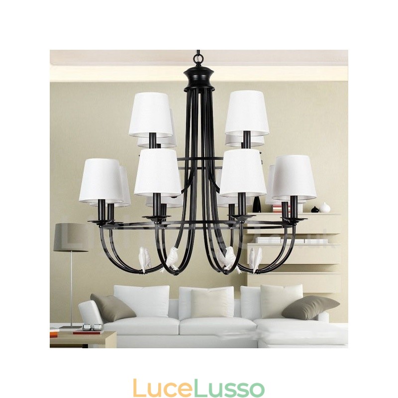 Lampadario a candela in stile rustico contemporaneo in stile mediterraneo retrò nero da 12 luci