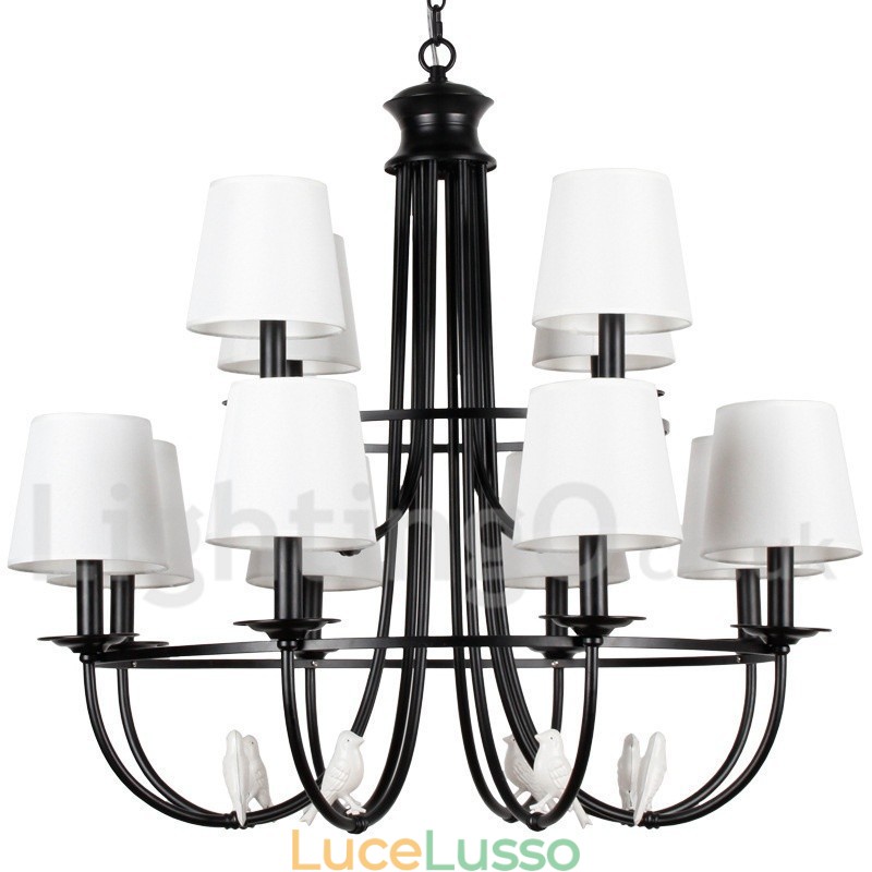 Lampadario a candela in stile rustico contemporaneo in stile mediterraneo retrò nero da 12 luci