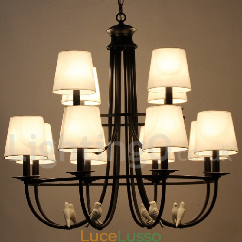 Lampadario a candela in stile rustico contemporaneo in stile mediterraneo retrò nero da 12 luci