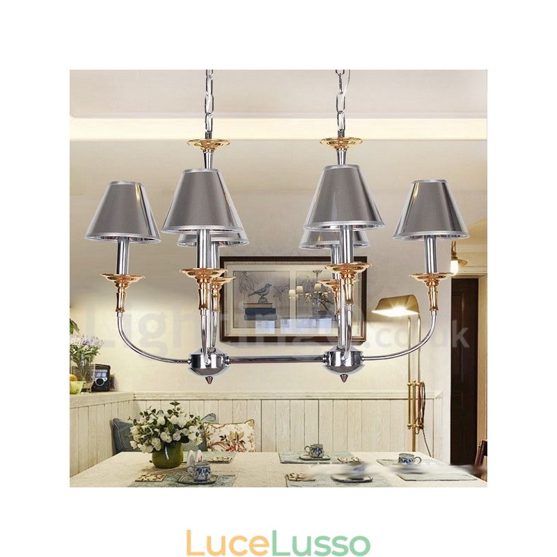 Lampadario a candela in stile cromato moderno e contemporaneo a 6 luci