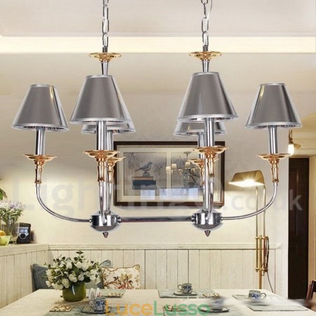 Lampadario a candela in stile cromato moderno e contemporaneo a 6 luci Lampadario a candela in stile cromato moderno e contemporaneo a 6 luci