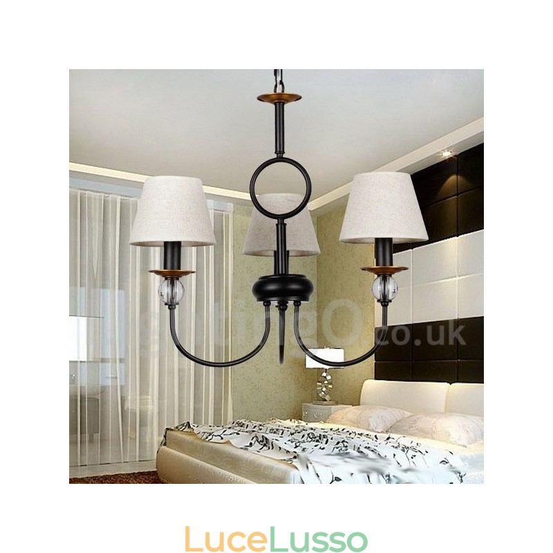 Lampadario a 3 luci rustico retrò nero in stile mediterraneo contemporaneo in stile candela