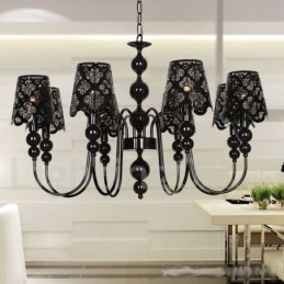 Lampadario a 8 luci moderno contemporaneo stile candela nero cavo