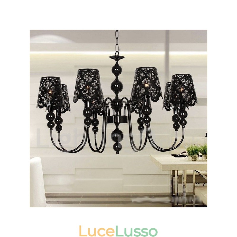 Lampadario a 8 luci moderno contemporaneo stile candela nero cavo