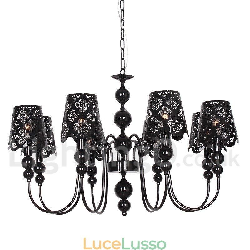 Lampadario a 8 luci moderno contemporaneo stile candela nero cavo