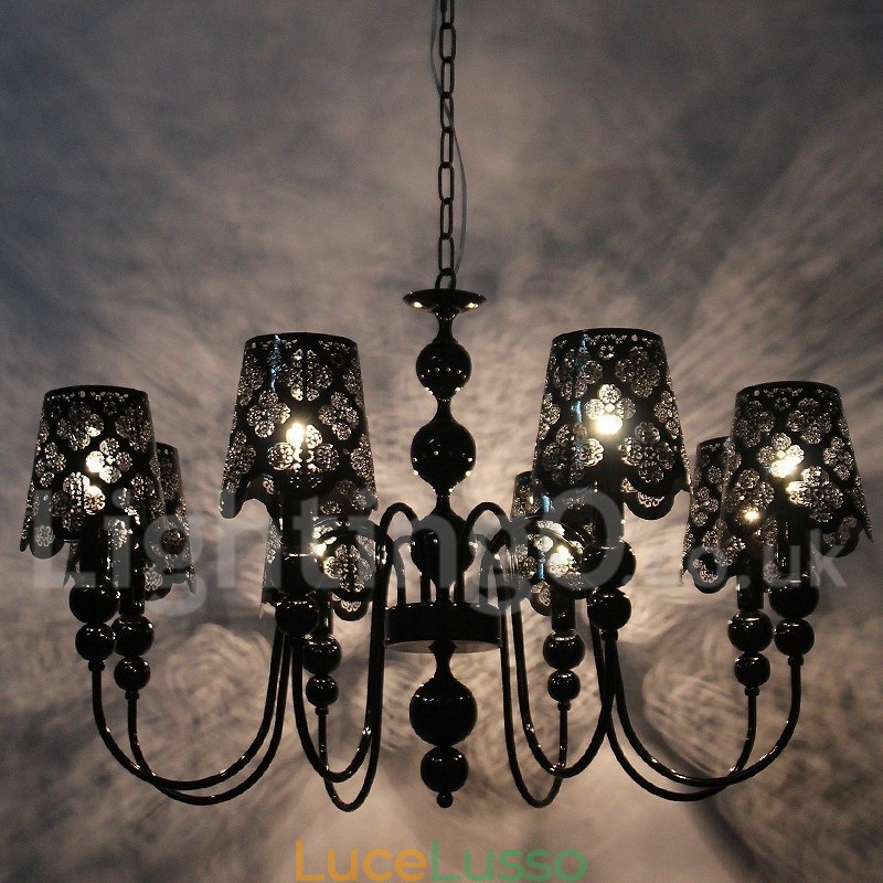 Lampadario a 8 luci moderno contemporaneo stile candela nero cavo