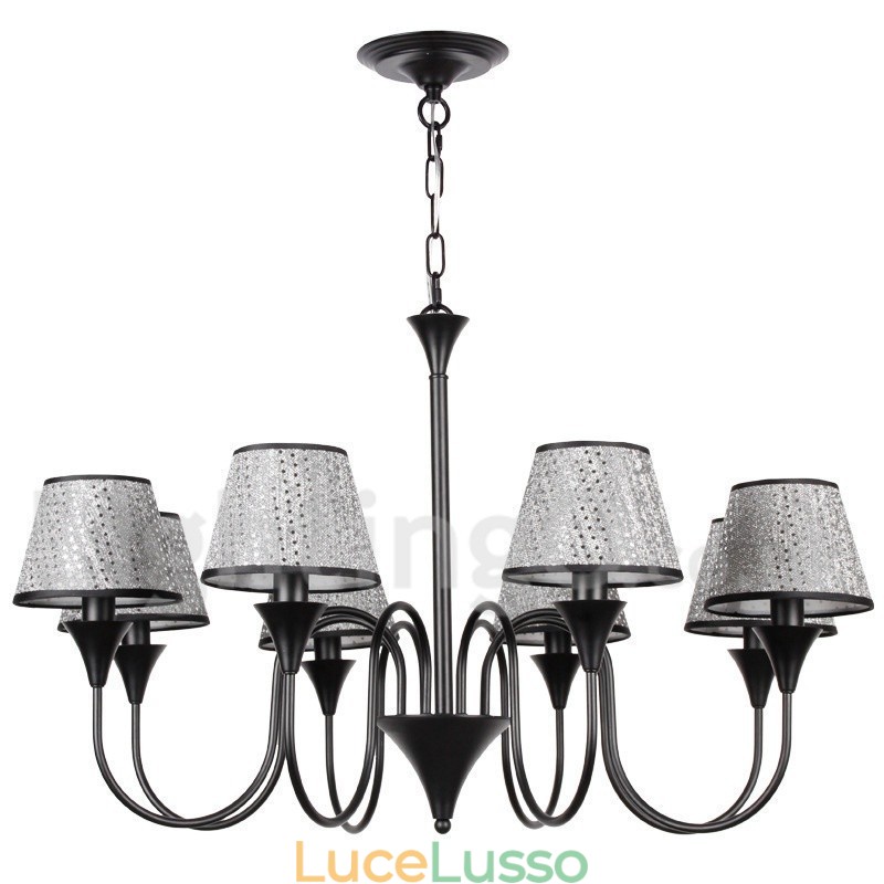 Lampadario in stile rustico moderno contemporaneo retrò nero a 8 luci