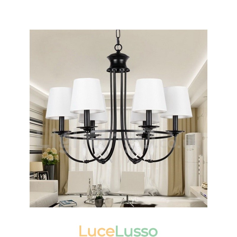 Lampadario a 6 luci in stile retrò nero mediterraneo rustico contemporaneo a candela