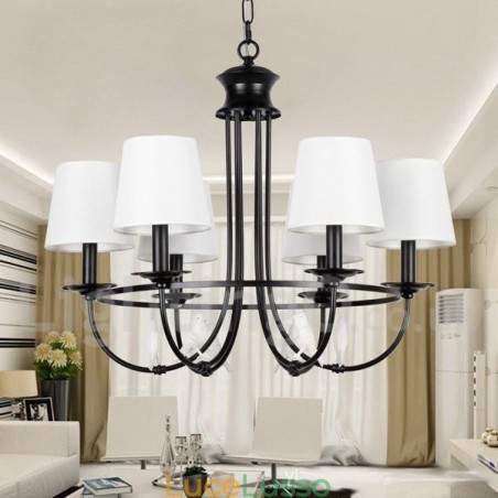Lampadario a 6 luci in stile retrò nero mediterraneo rustico contemporaneo a candela