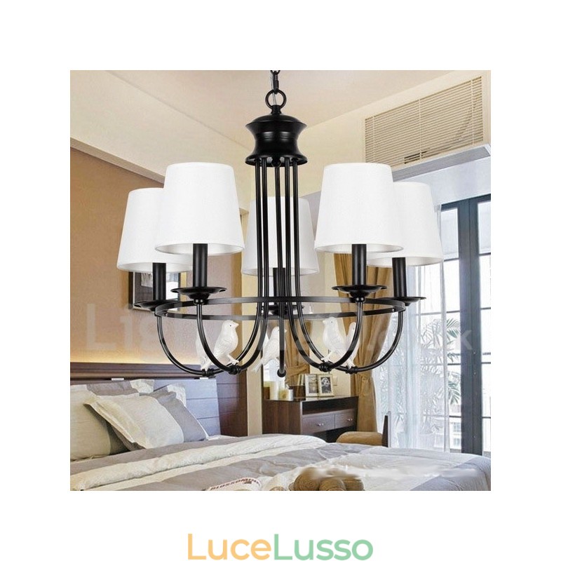 Lampadario a 5 luci in stile retrò nero mediterraneo rustico contemporaneo in stile candela
