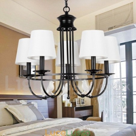 Lampadario a 5 luci in stile retrò nero mediterraneo rustico contemporaneo in stile candela Lampadario a 5 luci in stile retrò nero mediterraneo rustico contemporaneo in stile candela
