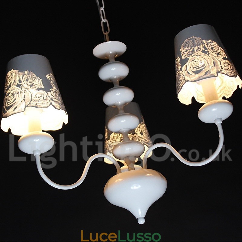 Lampadario a 3 luci moderno contemporaneo bianco cavo in stile candela