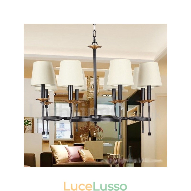 Lampadario in stile retrò rustico nero a 8 luci