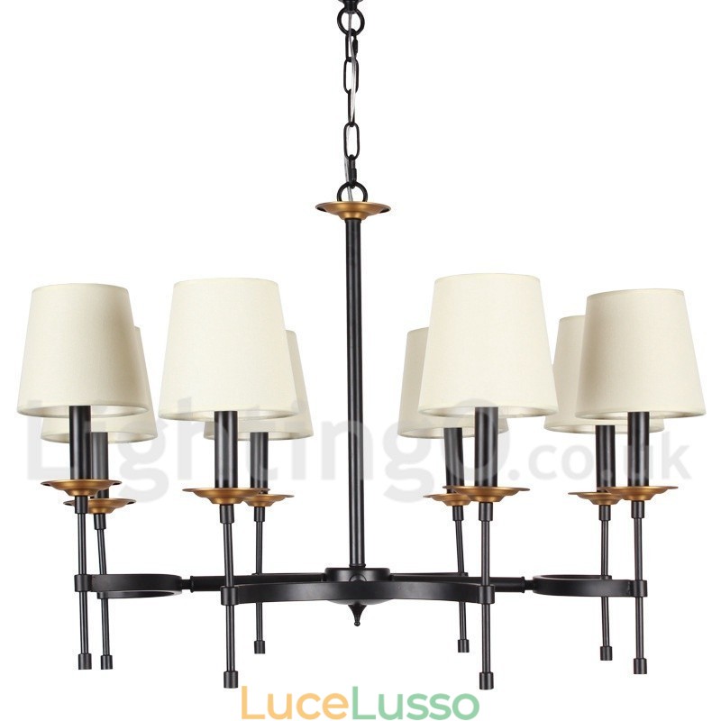 Lampadario in stile retrò rustico nero a 8 luci