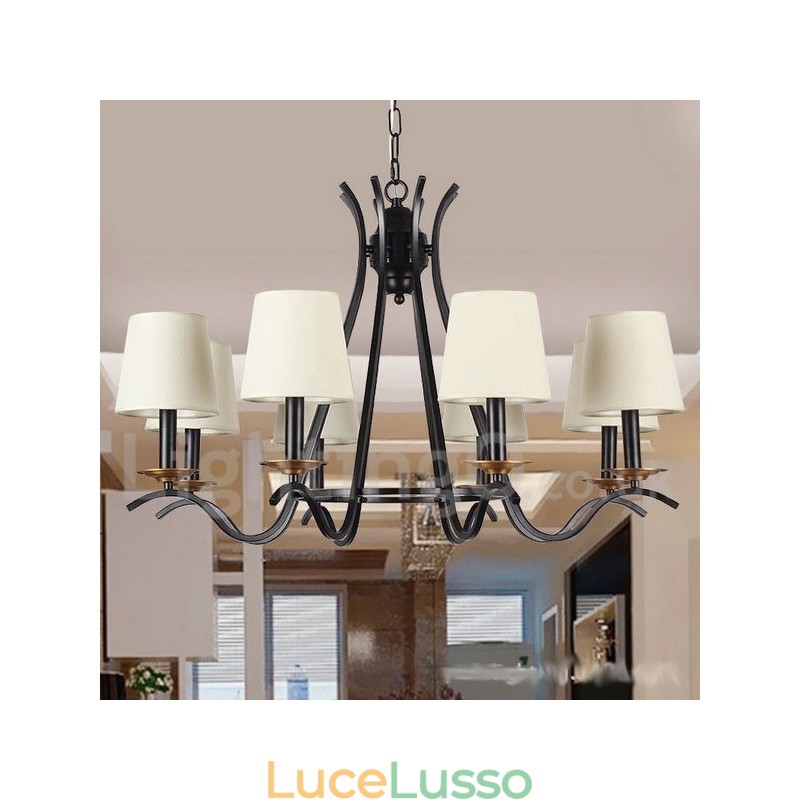 Lampadario a 8 luci in stile candela retrò contemporaneo nero