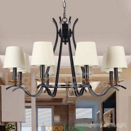 Lampadario a 8 luci in stile candela retrò contemporaneo nero