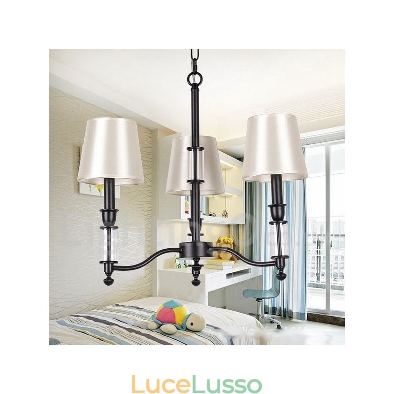 Lampadario a 3 luci in stile candela retrò contemporaneo nero