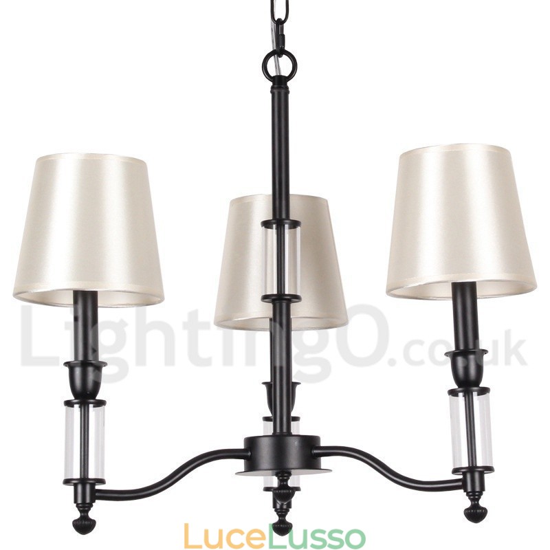 Lampadario a 3 luci in stile candela retrò contemporaneo nero