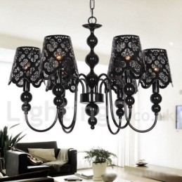 Lampadario a 6 luci moderno contemporaneo stile candela nero cavo