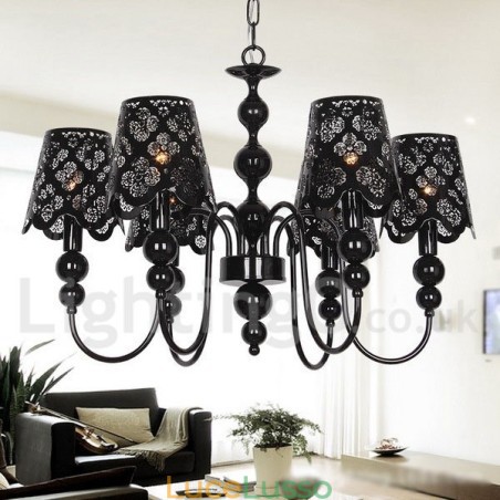 Lampadario a 6 luci moderno contemporaneo stile candela nero cavo Lampadario a 6 luci moderno contemporaneo stile candela nero cavo