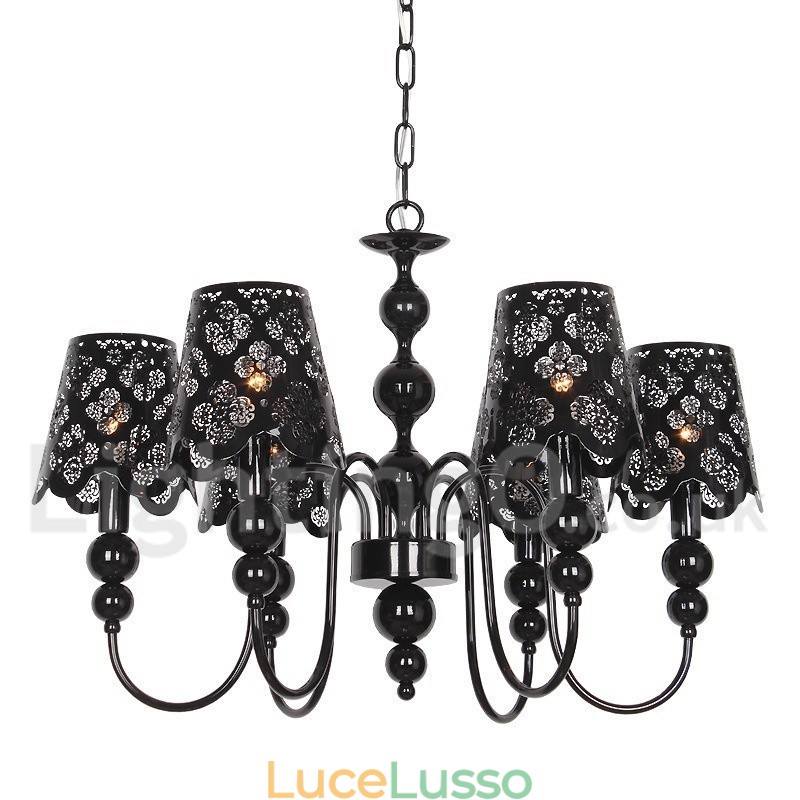 Lampadario a 6 luci moderno contemporaneo stile candela nero cavo