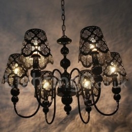 Lampadario a 6 luci moderno contemporaneo stile candela nero cavo