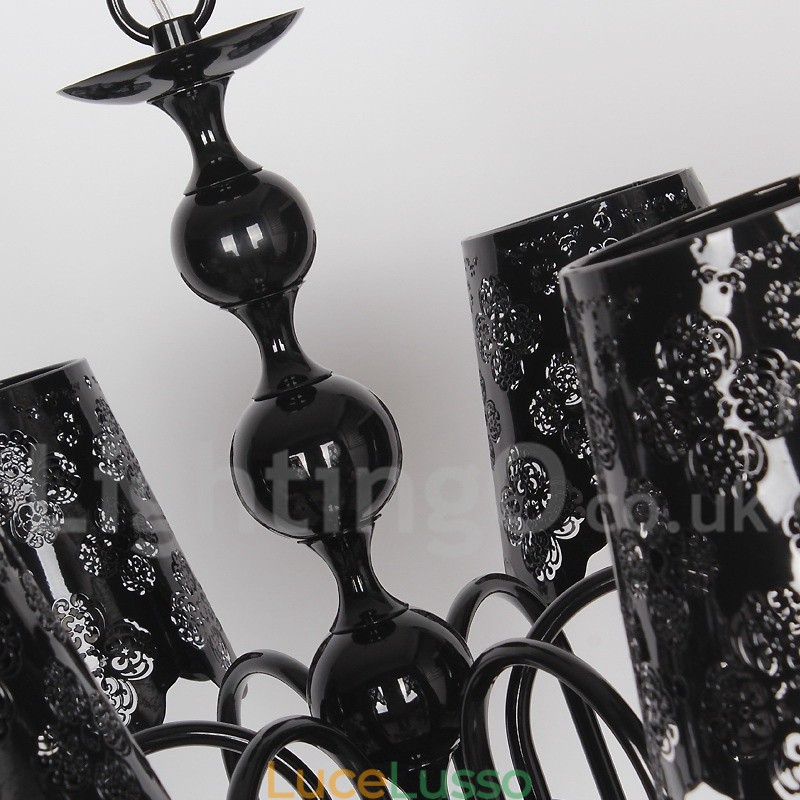 Lampadario a 6 luci moderno contemporaneo stile candela nero cavo