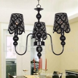 Lampadario a 3 luci moderno contemporaneo stile candela nero cavo