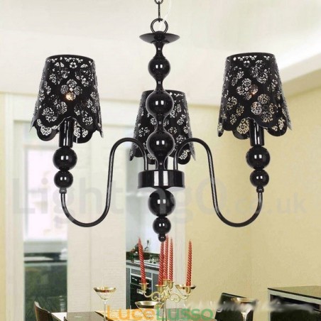 Lampadario a 3 luci moderno contemporaneo stile candela nero cavo Lampadario a 3 luci moderno contemporaneo stile candela nero cavo