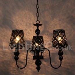 Lampadario a 3 luci moderno contemporaneo stile candela nero cavo