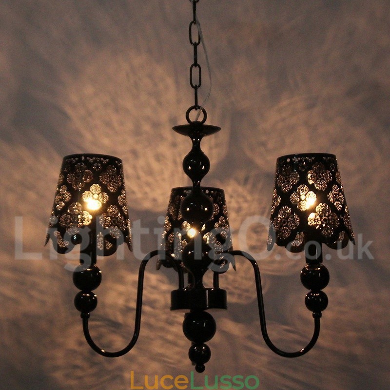 Lampadario a 3 luci moderno contemporaneo stile candela nero cavo
