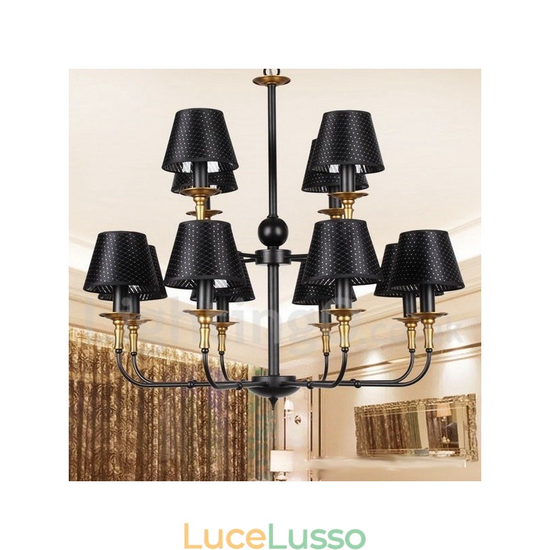 Lampadario in stile candela retrò rustico a 2 livelli con 12 luci