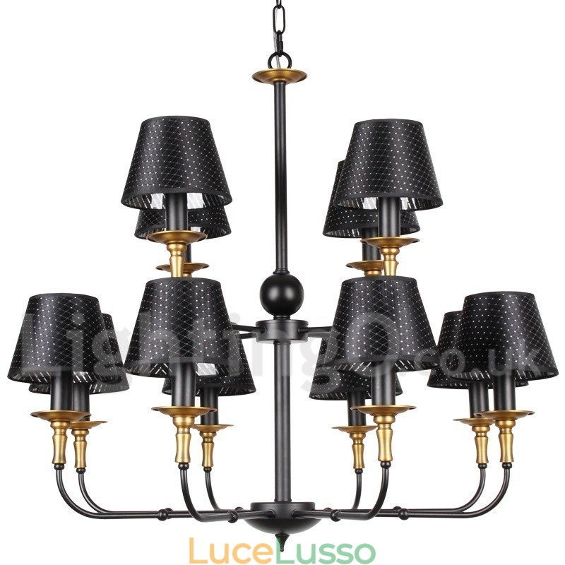 Lampadario in stile candela retrò rustico a 2 livelli con 12 luci
