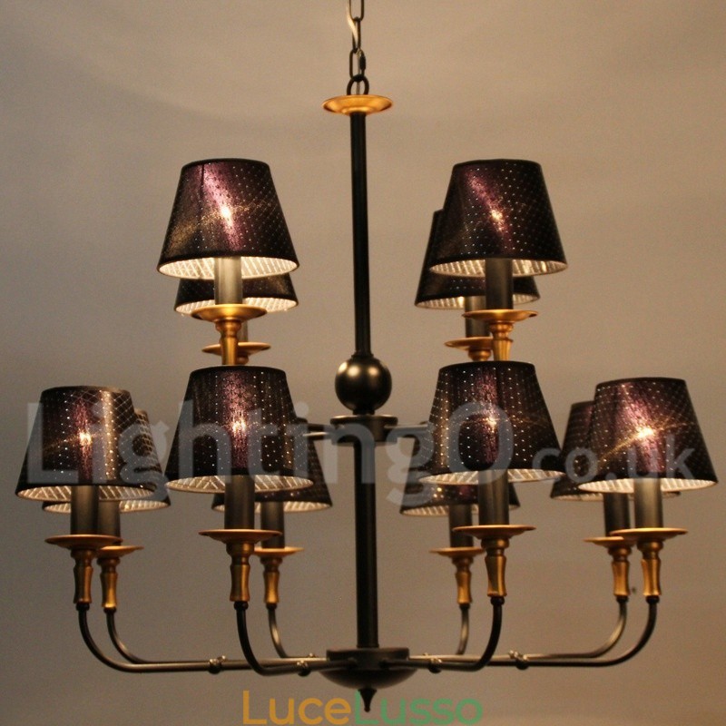Lampadario in stile candela retrò rustico a 2 livelli con 12 luci